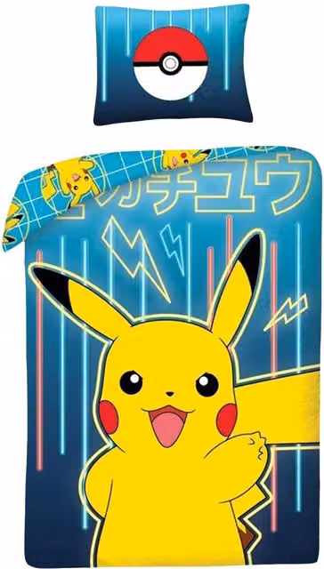 Pokemon Reversible Cotton Duvet Cover and Pillowcase Set in Blue, W/D/H: 140 x 200 cm