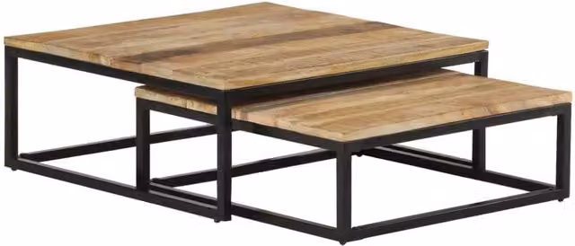 Berkfield Home Nesting Coffee Tables, Set of 2, Solid Mango Wood and Metal, Brown and Black