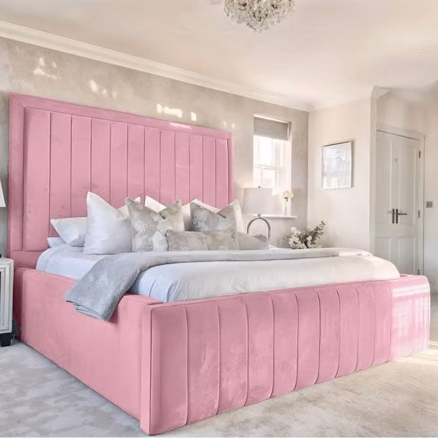 Living Comfort Bedz Geneva King Upholstered Velvet Bed Frame in Pink, W/D/H: 180 x 200 cm