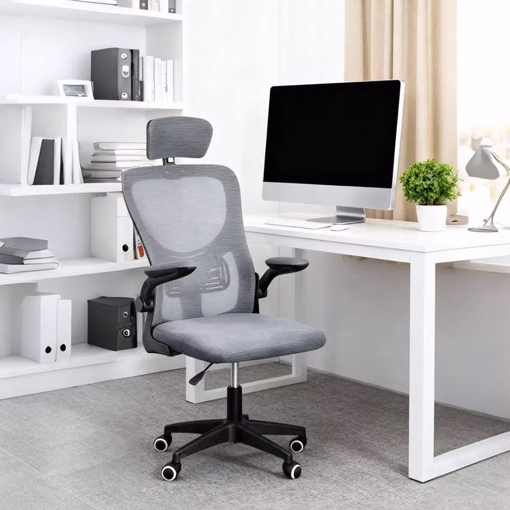 PAWNORA Grey Fabric Office Chair with Headrest – 3
