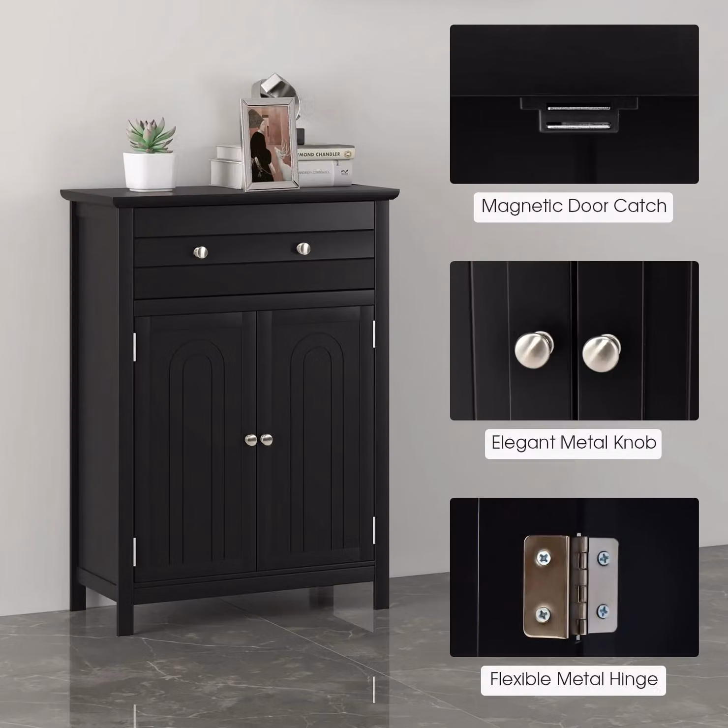 Gymax Black Freestanding Bathroom Storage Cabinet with Internal Shelves and Drawers – 8