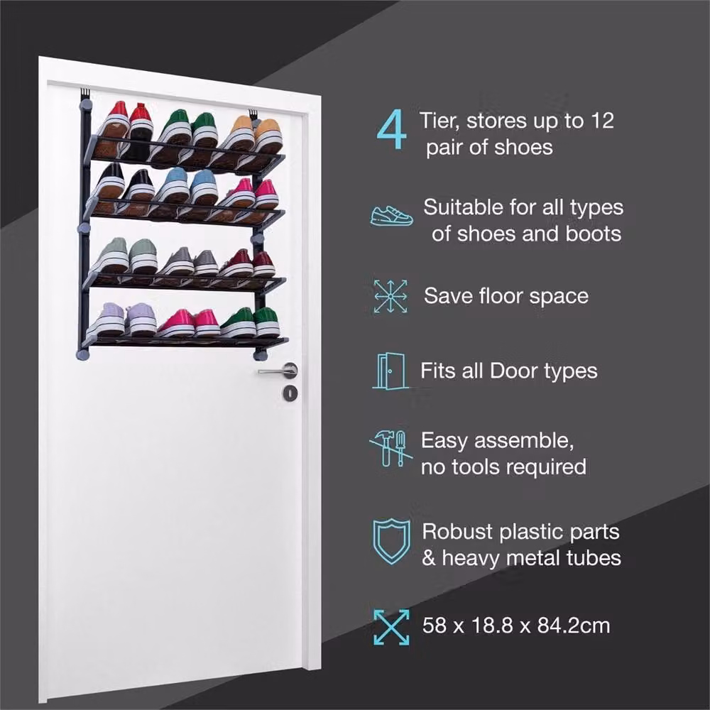 Nordara 4-Tier Foldable Non-Slip Metal Hanging Shoe Organiser in Black, W/D/H: 100 x 100 x 100 cm – 3