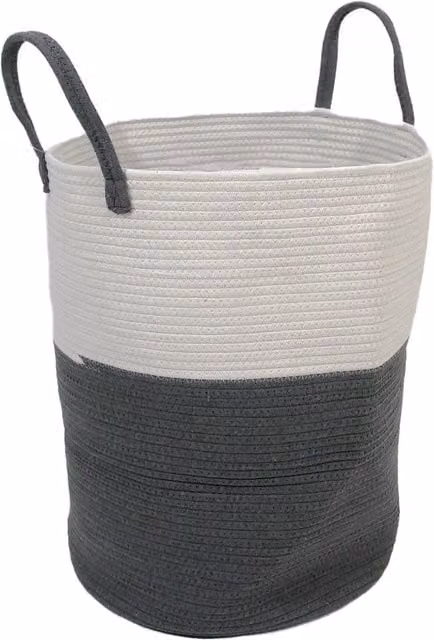 Libbi Lou Soft Woven Cotton Fabric Laundry Hamper Storage Basket in Grey, White and Multicolour, W/D/H: 38.0 x 38.0 x 50.0 cm – 1