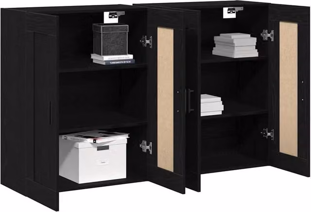 Berkfield Home Wall Mounted Cabinets in Black Oak, Set of 2