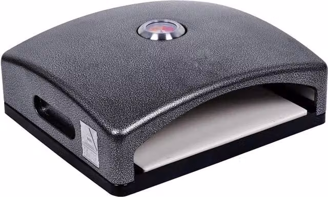 Haven Portable Mini Outdoor BBQ Pizza Oven with Ceramic Stone and Built-in Thermometer in Black and Silver, W/D/H: 40 x 35 x 16 cm