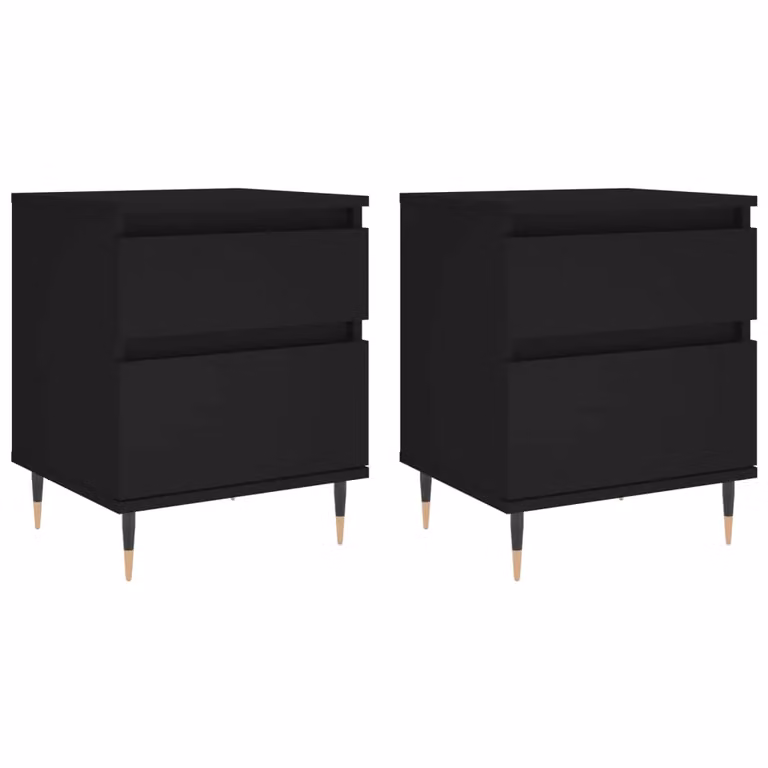Berkfield Home Set of 2 Black Modern Bedside Cabinets in Engineered Wood W/D/H: 40 x 35 x 50 cm