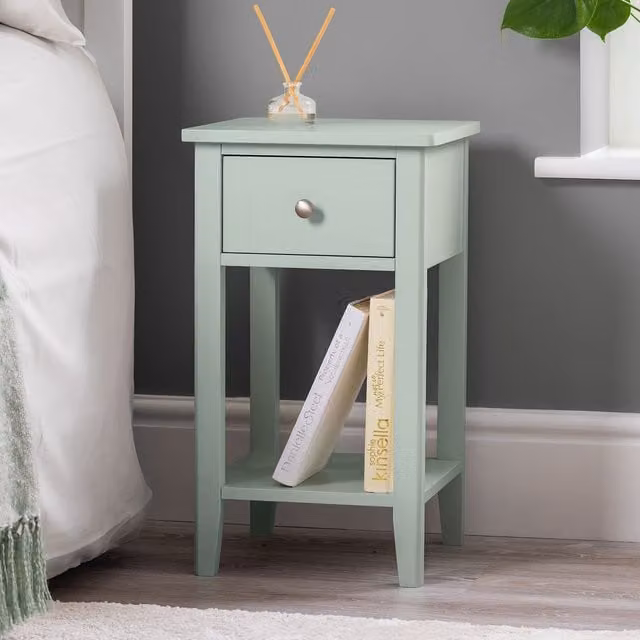 Christow Sage Bedside Table Slim Bedroom Nightstand Cabinet with 1 Drawer and Storage Shelf in Light Green, W/D/H: 40 x 32 x 57 cm