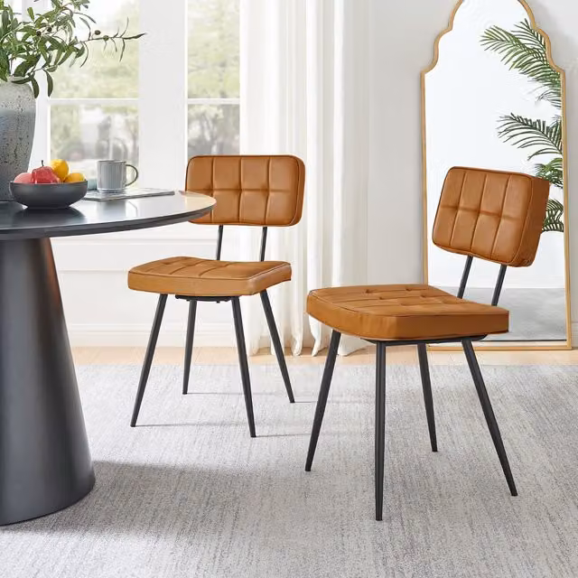 FurnitureboxUK Set of 2 Braxton Mid-Century Dining Chairs in Tan Synthetic Leather with Black Legs