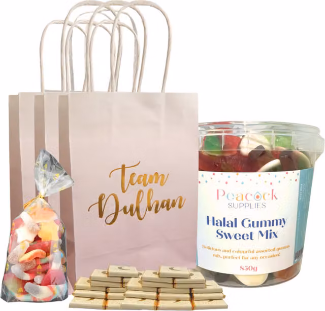 Peacock Supplies Team Dulhan Wedding Treat Bag Bundle, 10 Pack, Pink and Gold