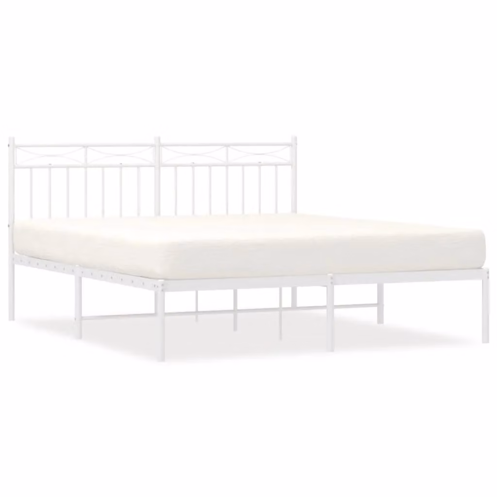 Berkfield Home Metal Bed Frame with Headboard in White, W/D/H: 150 x 200 cm – 2