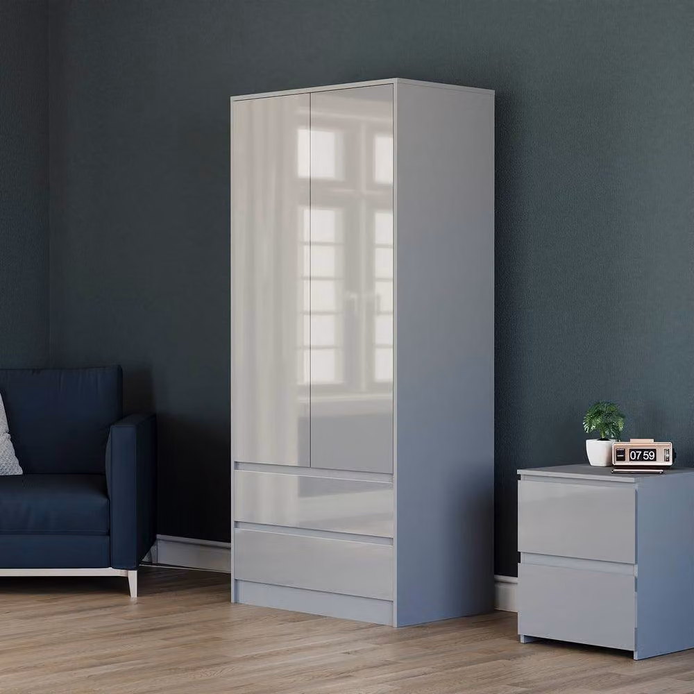 HD Designs Vida Designs Glinton 3 Piece Grey Glossy Bedroom Set – 4