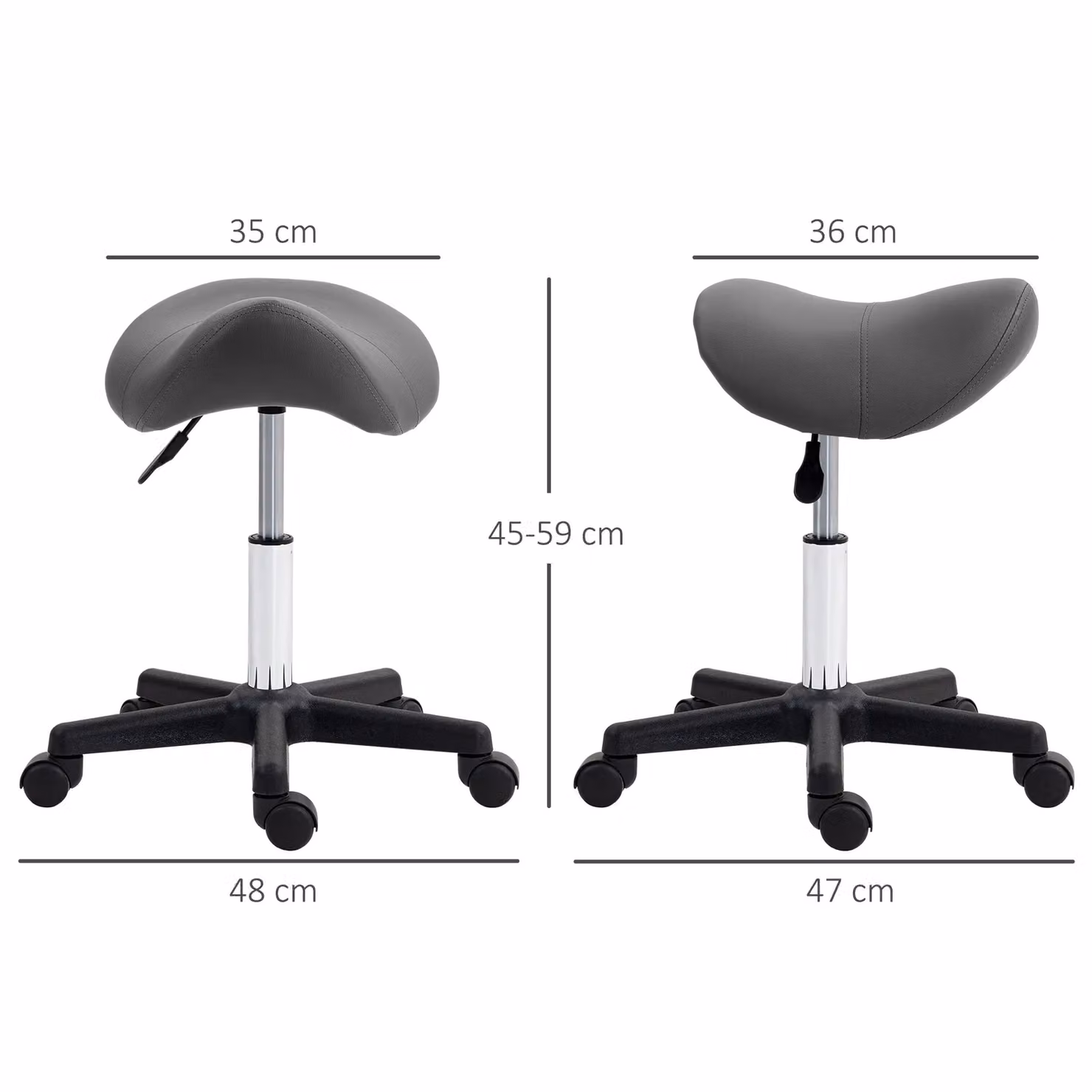 HOMCOM Grey Adjustable Rolling Saddle Stool with Synthetic Leather Seat and Metal Frame for Salon, Spa or Beauty Use – 3