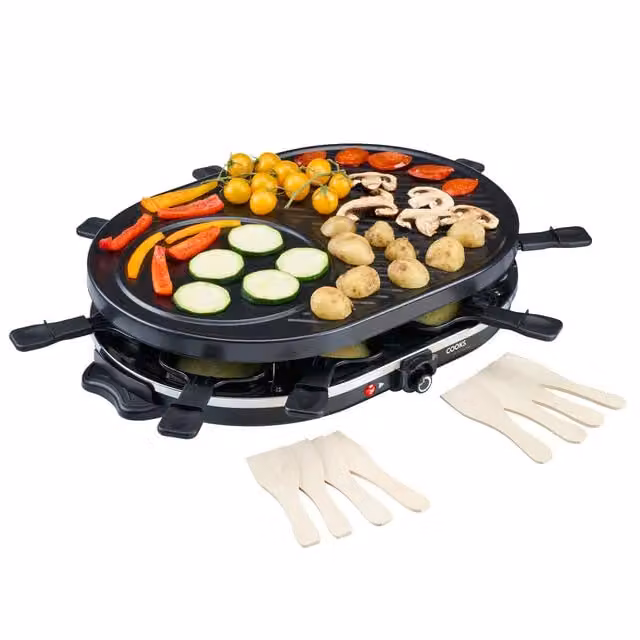 Cooks Professional 1200W Electric Raclette Grill in Black with Metal Plate, Non-Stick Coating and Adjustable Thermostat – 2
