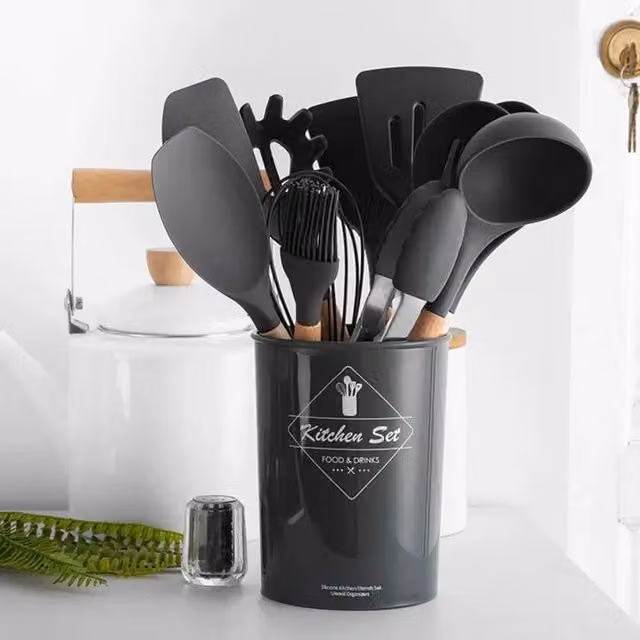 Dragodirect 12-Piece Heat-Resistant Silicone Cooking Utensil Set in Black