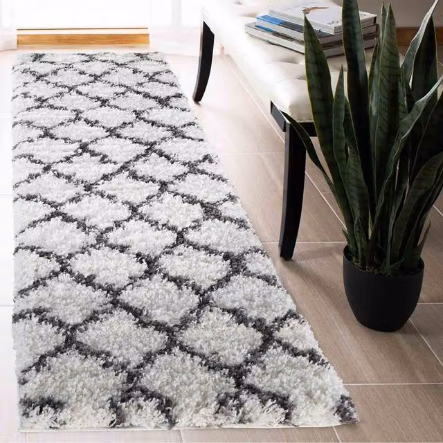 Desire Rugs Moroccan Berber Boho Shaggy Runner in Beige and White, W/D: 60 x 220 cm