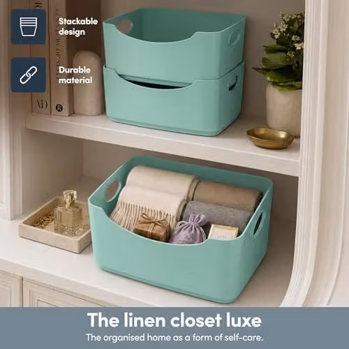 Keplin 6 Pack Plastic Storage Baskets with Handles in Petrol and Turquoise, W/D/H: 33.3 x 23.4 x 14 cm – 3