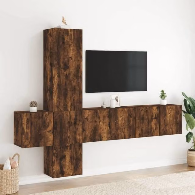 Berkfield Home 5 Piece Modern Smoked Oak TV Wall Unit Set in Brown