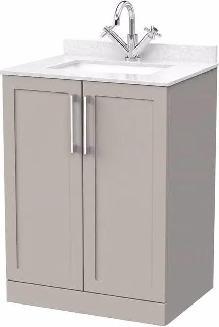 Balterley Stonnall 2 Door Bathroom Vanity Unit with Marble Top and Basin, Pebble Grey, Width: 60 cm