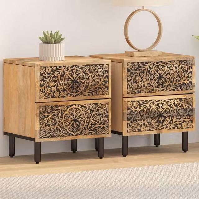 Berkfield Home Set of 2 Solid Mango Wood Bedside Cabinets in Brown, W: 40 cm, D: 33 cm, H: 46 cm – 1