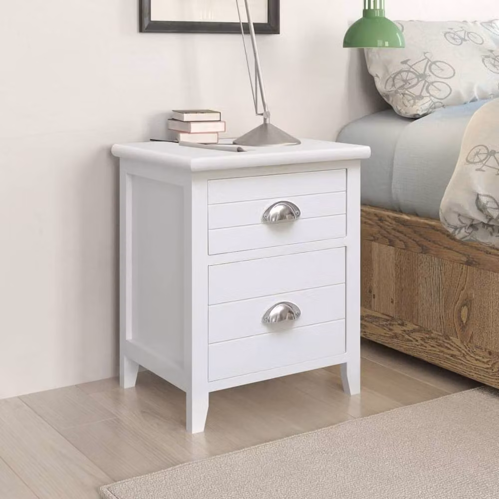 Berkfield Home Set of 2 White Wooden Nightstands with 2 Drawers – 2