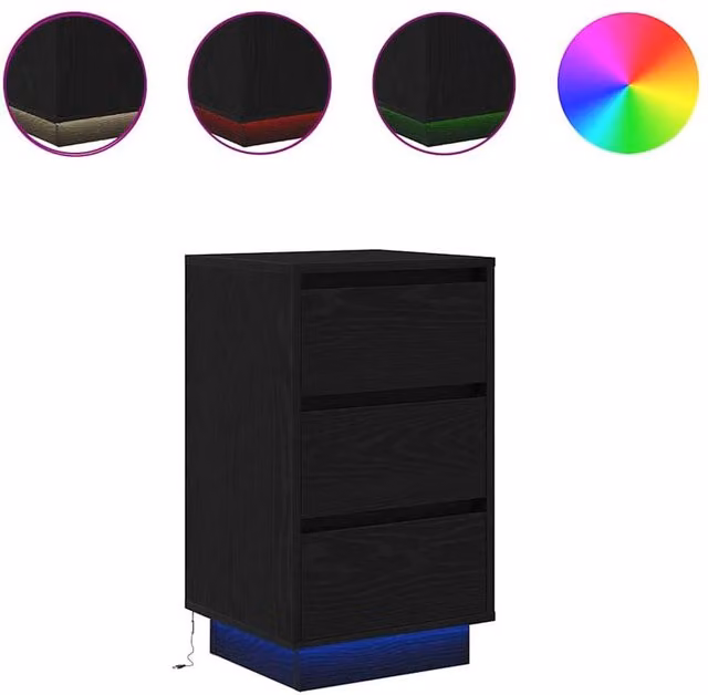 Berkfield Home Bedside Cabinet with Integrated LED Lights, Black, W/D/H: 38 x 34 x 65 cm – 1