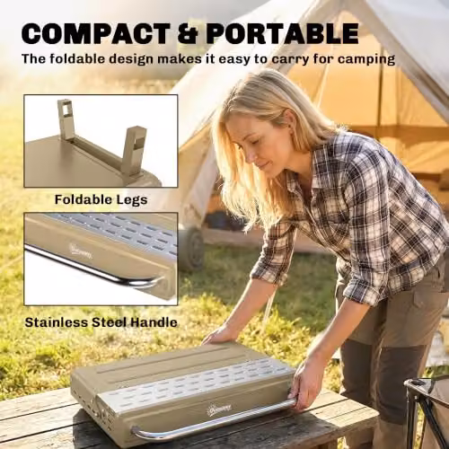 Outsunny Portable Charcoal Tabletop BBQ Grill with Warming Rack and Stainless Steel Grates, Beige – 9