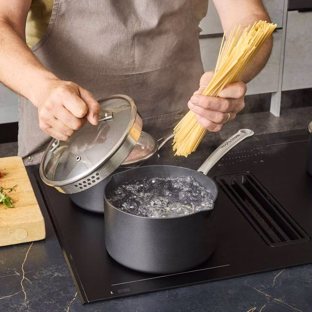 Morphy Richards Mastery 3 Piece Non-Stick Aluminium Pan Set with Lids in Black – 4