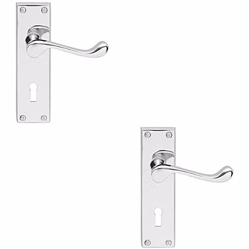 Loops 2 Pack Victorian Scroll Lever on Rectangular Lock Backplate, Polished Chrome, W: 155 mm, H: 41 mm