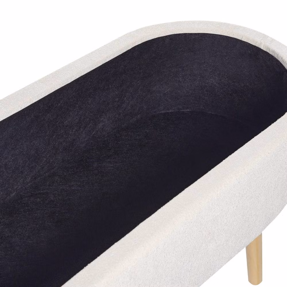 Wyld and Coco Oval Storage Bench with White Chenille Fabric and Solid Pine Legs – 3