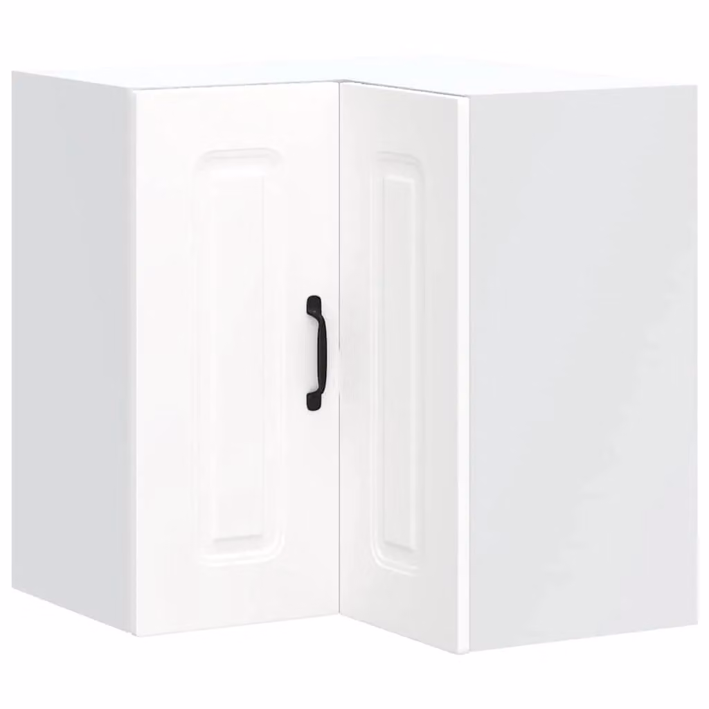 Berkfield Home Kalmar White Wall Mounted Kitchen Corner Cabinet with Hinged Doors and Internal Shelves