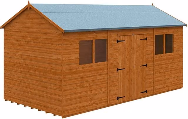 Buttercup Farm Workman Apex 12mm Wooden Garden Shed with Double Doors and Window in Burnt Orange, W: 487.7 cm, D: 243.8 cm, H: 235.0 cm – 1