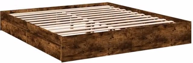 Berkfield Home Modern Bed Frame with Drawers in Smoked Oak Brown, W/D/H: 200 x 203 x 28 cm