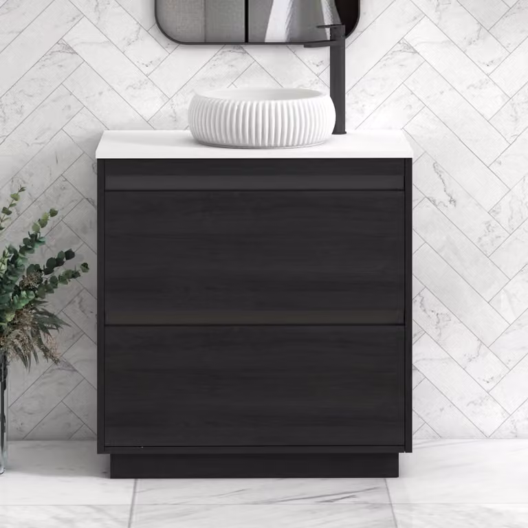 Royal Bathrooms Orion 800mm Hale Floor Standing Vanity Unit with Milan Basin and 2 Drawers in Plain White and Black Accent Trim