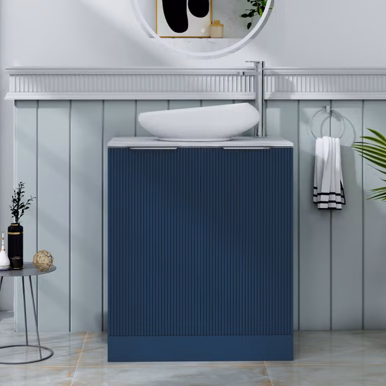 Royal Bathrooms Evora Midnight Blue Fluted Floor Standing Countertop Vanity Unit with Nova Basin and 2 Doors