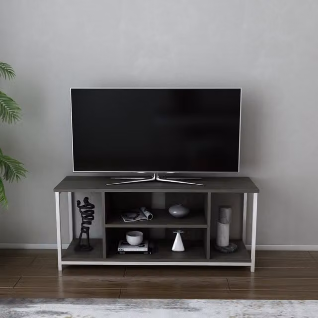 Rinaldo Modern TV Unit in White and Brown, W: 120 cm, D: 51 cm, H: 51 cm