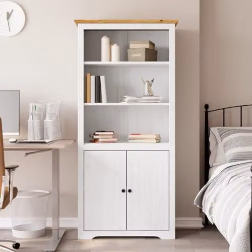 vidaXL BODO Bookcase in White and Brown, Solid Pine Wood, W/D/H: 80 x 40 x 172 cm – 2