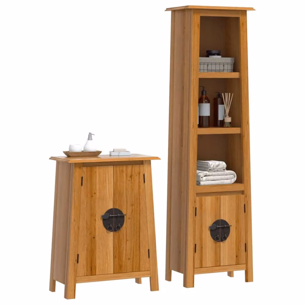 Berkfield Home 2 Piece Rustic Brown Solid Wood Pine and Metal Bathroom Furniture Set – 3