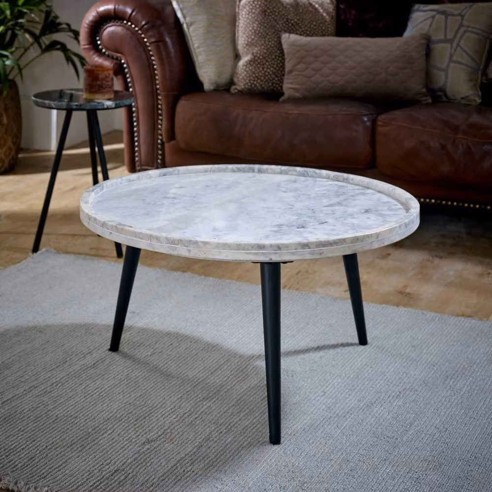 IH Design Ana Real Marble Coffee Table in White with Metal Legs, W/D/H: 70 x 70 x 36 cm – 2