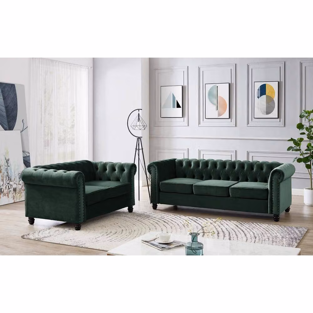 Home Detail Chester 2 Seater Green Velvet Chesterfield Sofa with Sleeping Function – 4