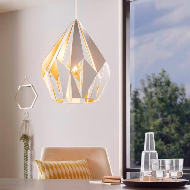 Eglo Carlton Modern Suspended Pendant Light in White and Gold/Brass