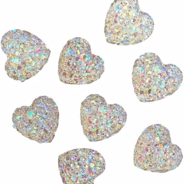 Syntego Pack of 40 Silver and Multicolour AB Heart Resin Embellishments