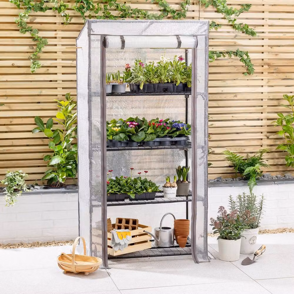 Christow 4 Tier Garden Growhouse with Steel Frame and PE Cover, White, H 167 cm x W 80 cm x D 50 cm – 2