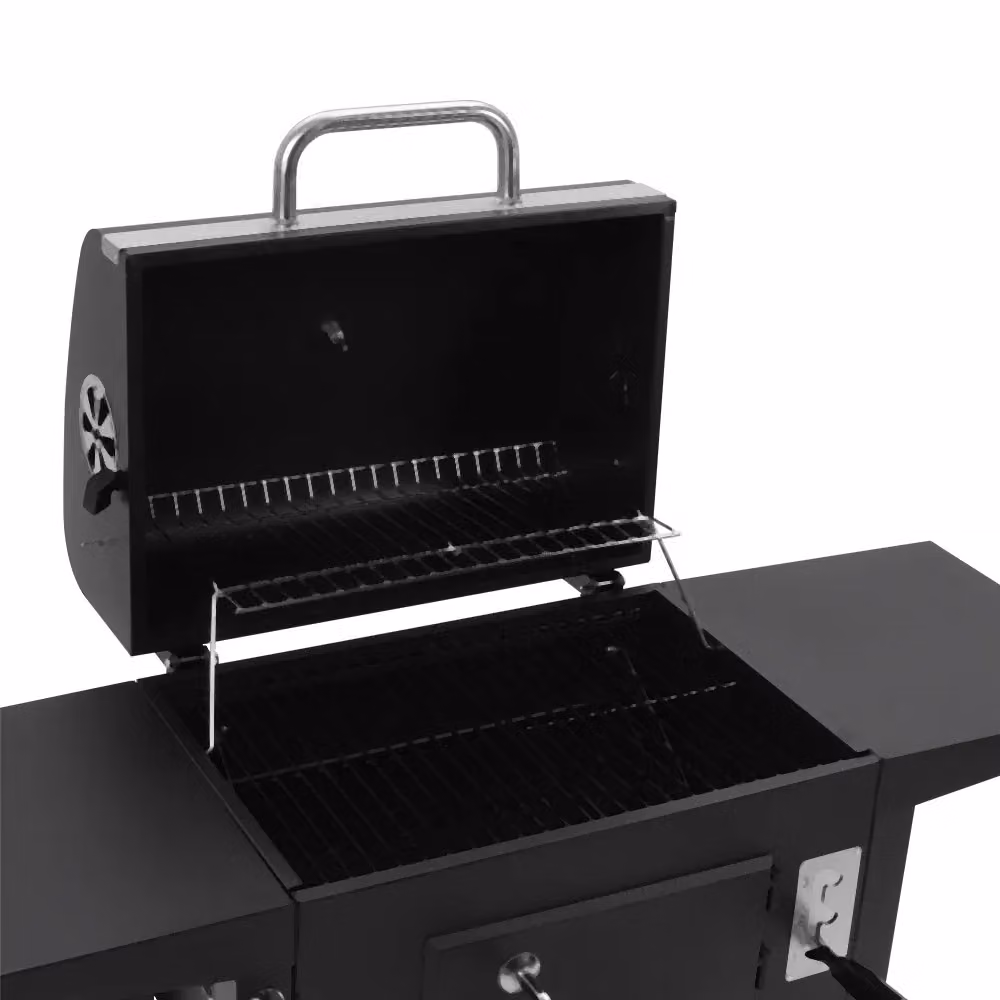 Living and Home Black Steel Charcoal Grill with Side Tables and Thermometer, W/D/H: 109.0 x 96.5 x 33.0 cm – 6