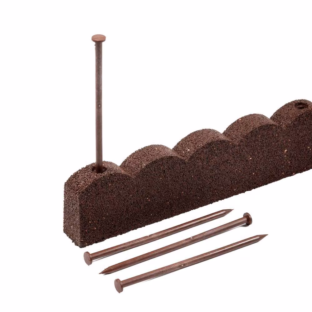 Nicoman Flexible Rubber Garden Border Edging, Scallop Stone Design, Brown or Grey, 12 Pack – 2
