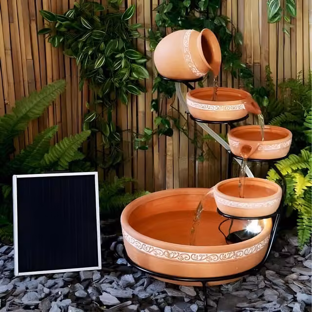 Primrose Ladonas Brown Terracotta Ceramic Solar Cascade Water Feature