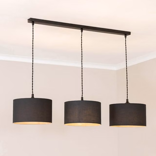 ValueLights Reni Matte Black 3 Drop Bar Ceiling Pendant Light with LED Bulbs