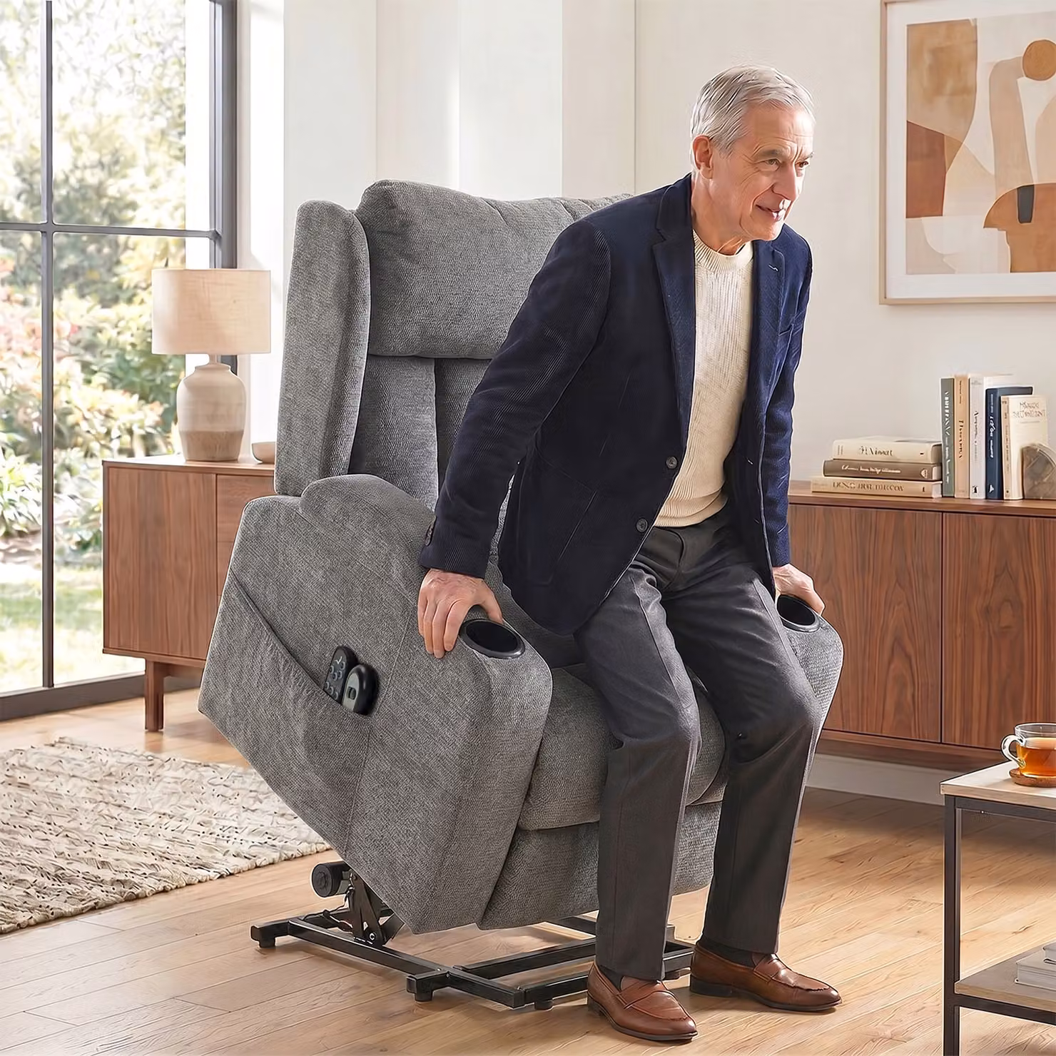 HOMCOM Grey Chenille Power Lift Recliner Chair with Vibration Massage and Heat for Seniors – 2