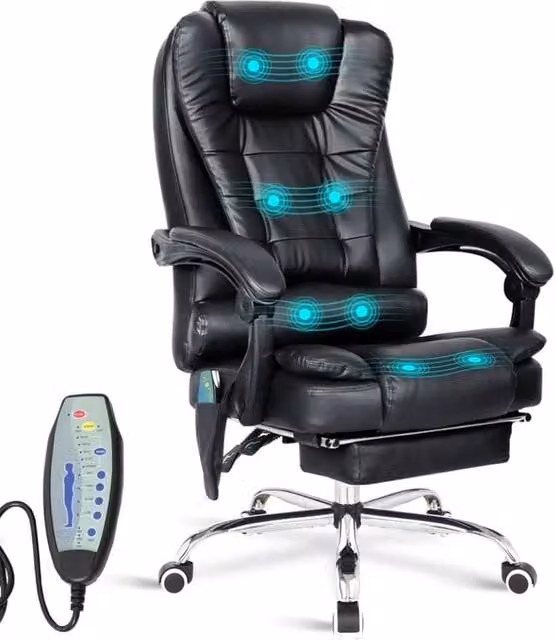 FORGEVIO 8 Point Massage Office Chair in Black with Synthetic Leather and Headrest