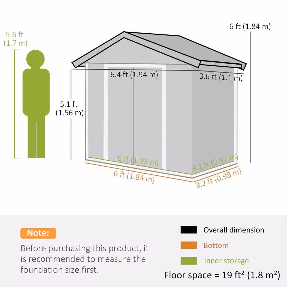 Rolipo Metal Garden Shed with Sliding Doors and Vents, Green, W/D/H: 198.12 x 106.68 x 106.68 cm – 4