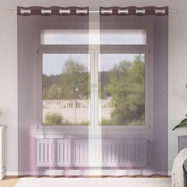 Berkfield Home Purple Transparent Voile Fabric Panel Curtains with Eyelets, 2 Pack, W: 140 cm, H: 225 cm